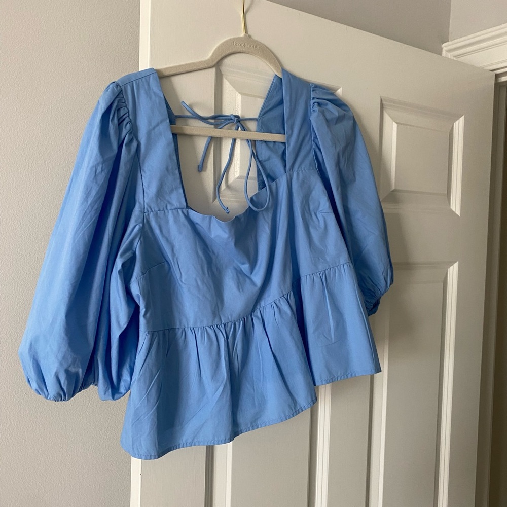 ABERCROMBIE BLUE POPLIN BABYDOLL TOP SIZE L